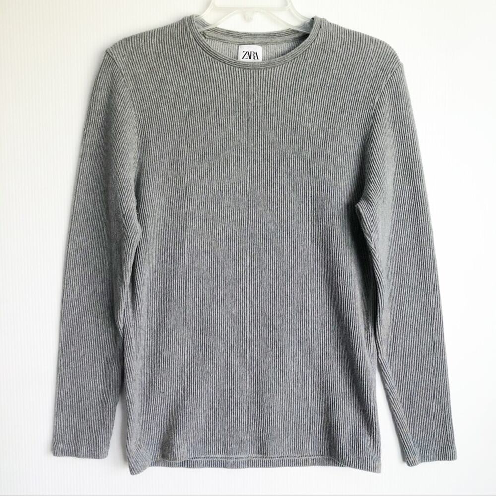 Zara Chunky Ribbed Crewneck Thick Knit Long Sleeve Top Gray Small